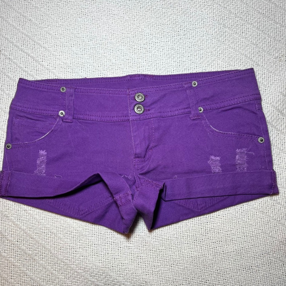 Blue Asphalt Purple Low Rise Mini Shorts Y2k Distressed Cuffed Size 5